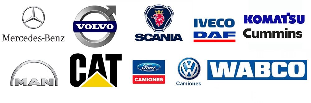 Marcas y sistemas de referencia: Mercedes-Benz, Volvo, Scania, Iveco, DAF, Komatsu, Cummins, MAN, CAT, Ford, Volkswagen y Wabco